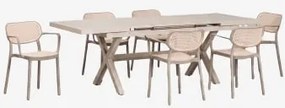 Uitschuifbare Rechthoekige Tafelset 180-240x90 Cm Karena En 6 Stapelbare Tuinstoelen Met Armleuningen Omara Moka Bruin - Sklum
