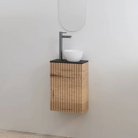 Best Design Mali ribbel toiletmeubel eiken met zwart mat meubelblad