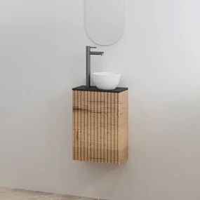 Best Design Mali ribbel toiletmeubel eiken met zwart mat meubelblad