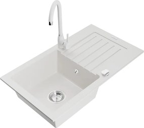 Mexen Pablo granieten spoelbak 1-komor met afdruiprek en keukenmengkraan Telma, wit - 6510-20-670200-20