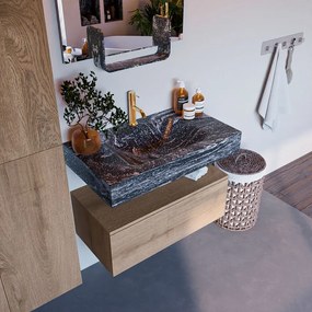 Mondiaz Alan DLux badmeubel 80cm washed oak 1 lade met wastafel lava midden 1 kraangat