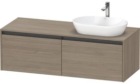 Duravit Ketho 2 wastafelonderbouwkast incl. consoleplaat met 2 laden voor waskom rechts 140x55x45.9cm met handgrepen antraciet eiken terra mat K24888R35350000