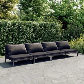 vidaXL 4-delige Loungeset met kussens poly rattan donkergrijs