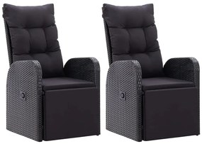 vidaXL Tuinstoelen 2 st verstelbaar met kussens poly rattan zwart