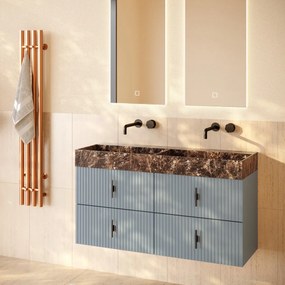 Muebles Murcia badmeubel ribbelfront 120cm baby blauw met Dark Emperador wastafel zonder kraangaten