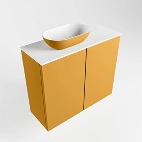 Mondiaz Fowy toiletmeubel 60cm ocher met gele waskom links en kraangat