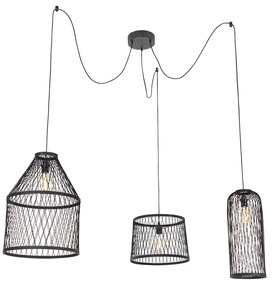 Smart buiten hanglamp zwart rotan 3-lichts incl. 3 Wifi G95 - Calamus