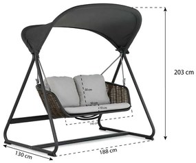 Coco Palm Schommelbank Wicker/Aluminium/Aluminium/wicker Taupe