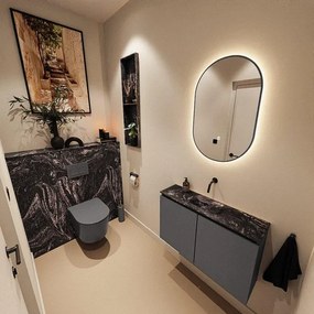 MONDIAZ TURE-DLUX 80cm toiletmeubel Dark Grey. EDEN wastafel Lava positie midden. Zonder kraangat. TUREDX80DGRM0LAV