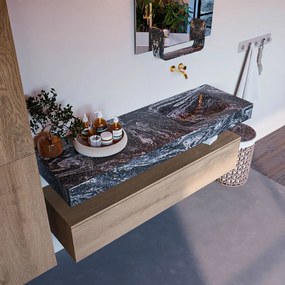 Mondiaz Alan DLux badmeubel 150cm washed oak 1 lade met wastafel lava rechts zonder kraangat