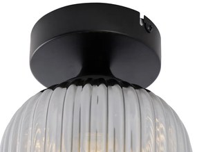Art deco plafondlamp zwart met smoke glas - Banci