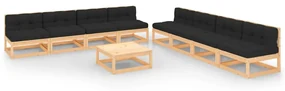 vidaXL 9-delige Loungeset met kussens massief grenenhout