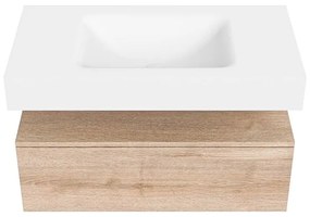Zaro Alan badmeubel 90cm washed oak 1 lade met vrijhangende wastafel cloud midden 1 kraangat talc