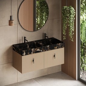 Muebles Zahora badmeubel ribbelfront 120cm macchiato met Portoro Gold wastafel met kraangaten