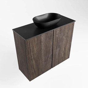 Mondiaz Fowy toiletmeubel 60cm dark brown met zwarte waskom midden en kraangat