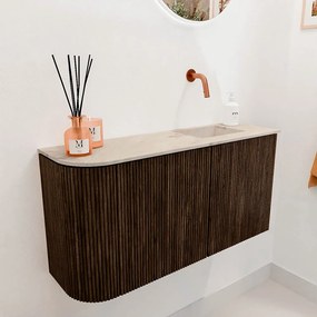 Mondiaz Joya DLux 80cm toiletmeubel ronding links walnut met wastafel faye rechts zonder kraangat frappe