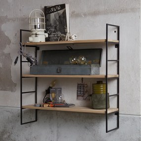 Woood Hangend Wandrek 'Meert' met 3 planken, kleur Zwart