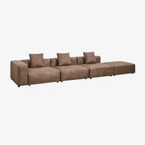 Linker Modulaire Hoekbank Met 3 Zitplaatsen Met Hoge Armleuning En Poef (↔︎450 Cm) Bruna Bruin Koffie Suède - Sklum