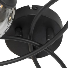 Moderne plafondlamp zwart 6-lichts met smoke glas - Athens