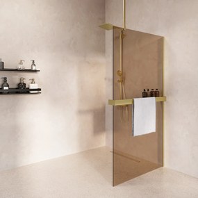 Saniclear Bright inloopdouche 100cm met handdoekhouder en bronsglas geborsteld messing - mat goud