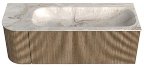 Mondiaz Kurve-dlux 125cm badmeubel ronding links dusk met 1 lade en deur en wastafel big medium rechts zonder kraangat frappe