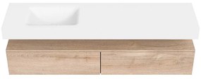 Zaro Alan badmeubel 180cm washed oak 2 lades met vrijhangende wastafel cloud links 1 kraangat talc