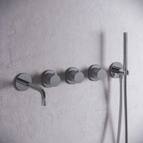 Saniclear Plus Curved inbouw badkraan met 20cm uitloop en staafhanddouche chroom