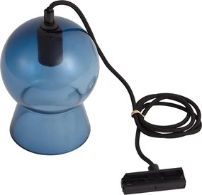 Retro hanglamp zwart met blauw glas voor railsysteem 1-fase - Iconic Bell