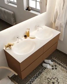 Mondiaz Vica 120cm badmeubel rust 4 lades wastafel Moon dubbel met 2 kraangaten
