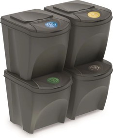Prosperplast Sortibox Afvalscheidingsbakken - Steengrijs - 4x 25 Liter - Stapelbaar