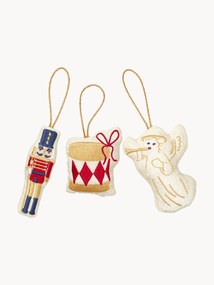 Handgeborduurde stoffen kerstboomhangers Nutcracker, 3-delig