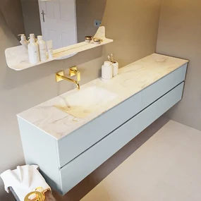 Mondiaz Vica DLux badmeubel 200cm clay 4 lades met wastafel ostra links zonder kraangat