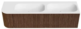 Mondiaz Kurve 165cm badmeubel ronding links walnut met 2 lades en 1 deur en wastafel big small dubbel/rechts zonder kraangat
