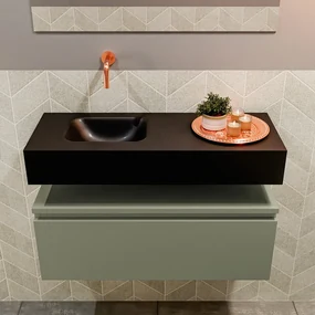 Mondiaz Andor toiletmeubel 80cm army met zwarte wastafel links zonder kraangat