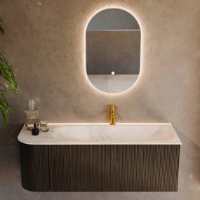 Mondiaz Kurve-dlux 125cm badmeubel ronding links shadow met 1 lade en deur en wastafel big medium kraangat rechts ostra