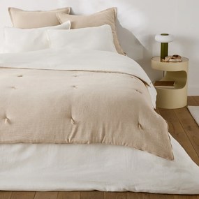 Gewatteerd effen/gestreept dekbed van katoen/linnenmix, BOISSEAU