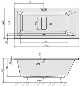 Polysan Marlene Slim ligbad 170x80x48cm wit