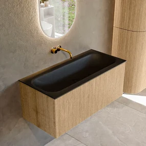 Mondiaz Kurve 100cm badmeubel oak met 1 lade en wastafel big medium midden zonder kraangat urban