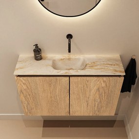 Mondiaz Ture DLux toiletmeubel 80cm washed oak met wastafel frappe midden zonder kraangat