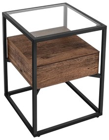 Nancy's Pullman Bijzettafel Met Glasplaat - Nachtkastje met Lade - Nachtkastjes - Industrieel - 43 x 43 x 54 cm