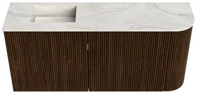 Mondiaz Joya DLux 90cm toiletmeubel ronding rechts walnut met wastafel faye links 1 kraangat ostra