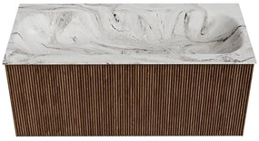 Mondiaz Kurve-dlux 100cm badmeubel walnut met 1 lade en wastafel big medium midden 1 kraangat glace