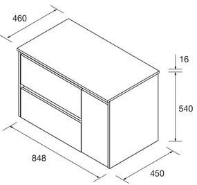 Muebles Project badmeubel 85cm met 2 lades links en toppaneel zwart mat