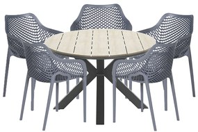Garden Impressions Air XL tuinset 6-delig donker grijs - Tulli tuintafel Ø148x75 cm light teak look