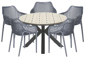Garden Impressions Air XL tuinset 6-delig donker grijs - Tulli tuintafel Ø148x75 cm light teak look