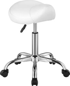 VEVOR Zadelkruk, rolkruk, draagvermogen 204 kg, in hoogte verstelbaar (55-71 cm), draaikruk, ergonomische, verdikte PU-leren draaistoel voor salon, spa, massagekliniek, wit