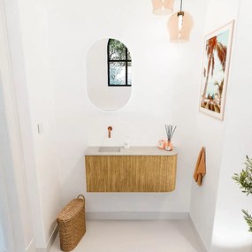 Mondiaz Joya DLux 90cm toiletmeubel ronding rechts oak met wastafel faye links zonder kraangat opalo