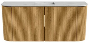Mondiaz Joya DLux 95cm toiletmeubel ronding links/rechts oak met wastafel faye midden zonder kraangat opalo