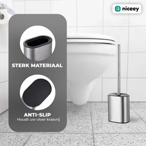 Niceey Silicone Toiletborstel en Houder - WC borstel - RVS
