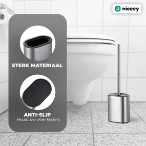 Niceey Silicone Toiletborstel en Houder - WC borstel - RVS
